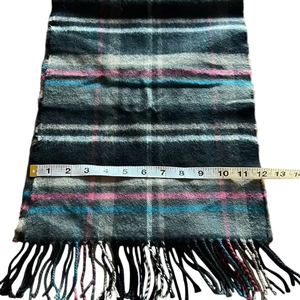 Multicolor Plaid Wool Scarf with Fringe Soft Cozy Warm Winter 70